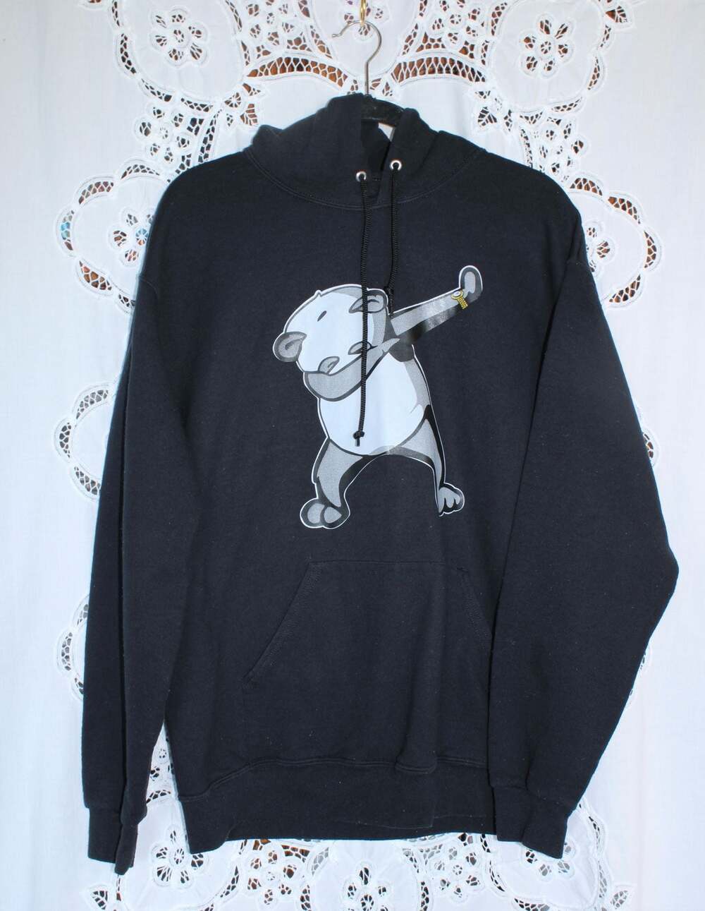 Dabbing Bear Graphic Black Pullover Hoodie